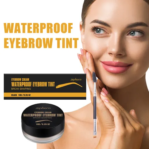 Pommade à Sourcils Imperméable Zephoco Noir Crème à Sourcils Avec Pinceau Double Face Tenue Longue Durée pour Femmes