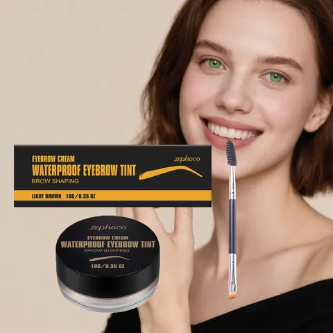 Kit de Pommade pour Sourcils Imperméable Avec Pinceau à Double Embout Brun Clair Crème Teintée Longue Durée Maquillage Professionnel pour Femmes
