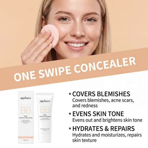 Zephoco Φυσικό Χρώμα Skin Perfecting Balm BB Cream Κονσίλερ Ελαφριά Βάση Μακιγιάζ Μεγάλης Διάρκειας για Γυναίκες Καθημερινή Φροντίδα Προσώπου