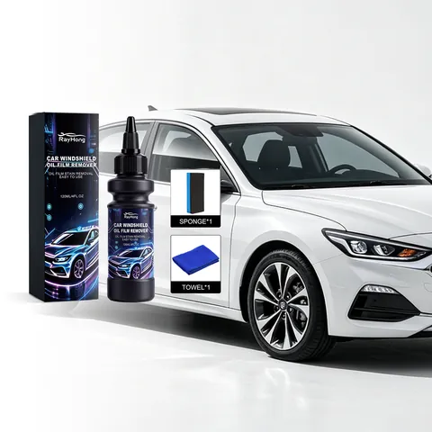 RayHong Kit Eliminador de Película de Aceite para Parabrisas de Coche Limpiador Líquido con Esponja y Toalla de Microfibra para Limpieza de Cristales y Visión Clara