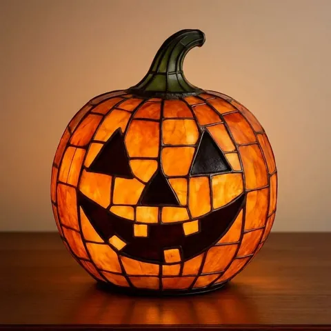 Tiffany Style Halloween Pumpkin Lantern Resin Decorative Lamp Jack-O-Lantern Night Light for Holiday Home Decor Party Ornament