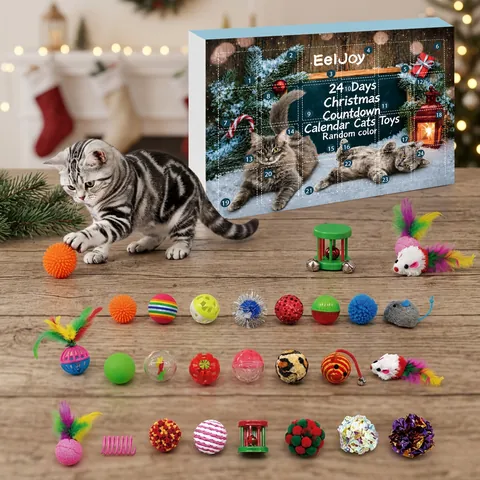 Kerst Adventskalender Voor Katten Aftellen Blind Box Kittens Interactief Speelgoed Inclusief Muis Bellen Veren Ballen
