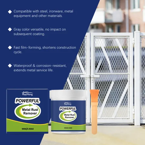 RayHong Powerful Metal Rust Remover Paint White Anti Rust Coating For Railings Doors Windows Household Metal Renovation With Brush