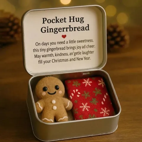 Christmas Theme Pocket Hug Gift Set Handmade Wool Felt Santa Snowman Gingerbread Man Tree With Tin Box Holiday Ornament