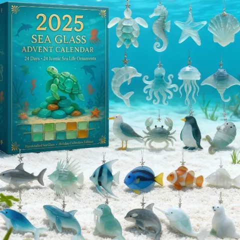 Calendario dell'Avvento Vita Marina in Vetro Marino Calendario Conto alla Rovescia di Natale con Ciondoli Animali Marini