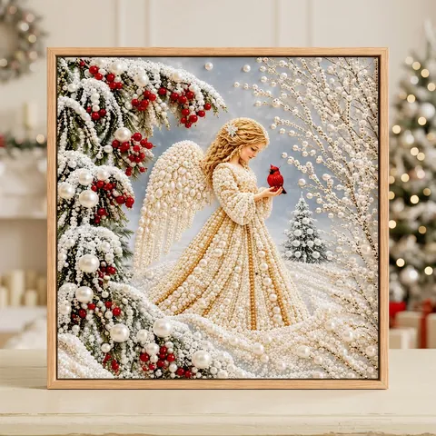 DIY Christmas Angel Diamond Painting Art Kit Wood Frame 3D Archangel Artificial Pearl Rhinestone Handmade Holiday Home Decor