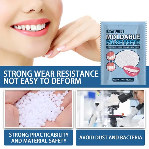 Jaysuing Moldable False Teeth Thermal Beads Temporary Tooth Repair Kit For Missing Teeth Halloween Vampire Dentures Makeup Tool