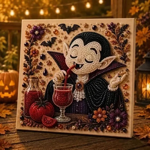 Kit Peinture DIY Halloween Perles Strass Effrayant Dessin Animé Vampire Citrouille Fantôme Sorcière Déco Murale Artisanat Cadeau