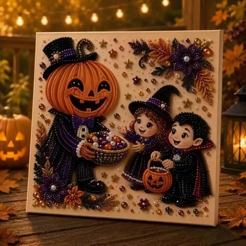 Kit Peinture DIY Halloween Perles Strass Effrayant Dessin Animé Vampire Citrouille Fantôme Sorcière Déco Murale Artisanat Cadeau