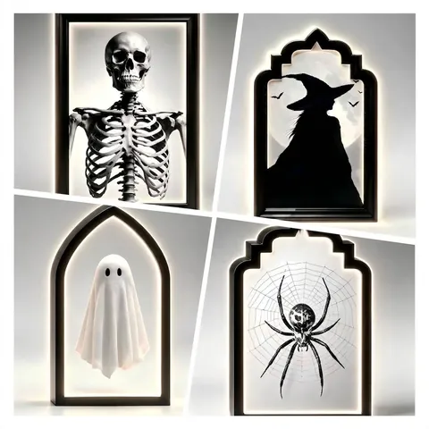Halloween Hologram Ghost Mirror LED Light Gothic Skeleton Witch Spider 3D Visual Atmosphere Wall Hanging Decorative Lamp