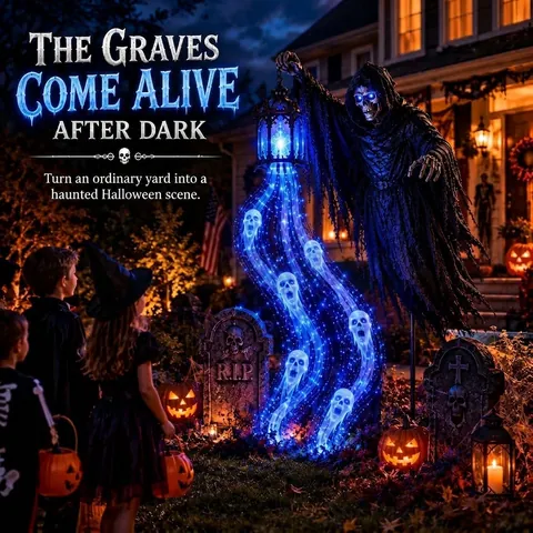 Halloween Soul Harvester Garden Decor Light LED Death Reaper With Lantern Outdoor Spooky Skeleton Yard Decoration Lighting