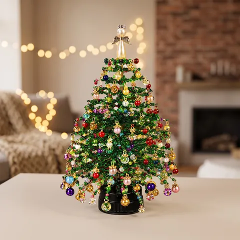 Kit Albero di Natale Fai da Te con Perline di Vetro e Supporto in Filo Metallico Ornamenti Colorati Puntale Angelo