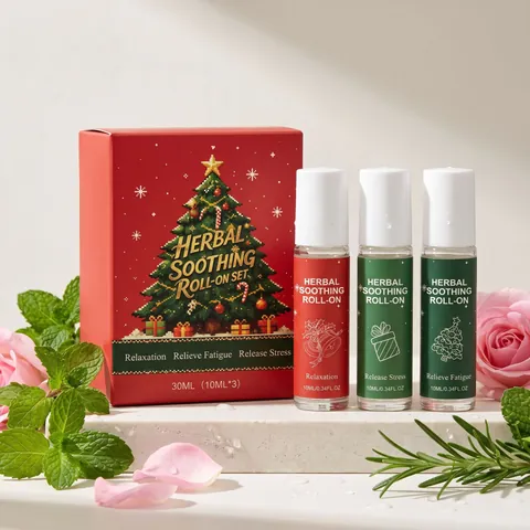Coffret d'Huiles Essentielles Roll-on aux Herbes de Noël Huile de Massage Relaxation et Anti-stress Kit Cadeau de Fêtes