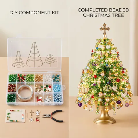 DIY Beaded Christmas Tree Kit Glass Beads Mini Christmas Tree Desktop Decoration Set For Handmade Festive Holiday Gift Decor