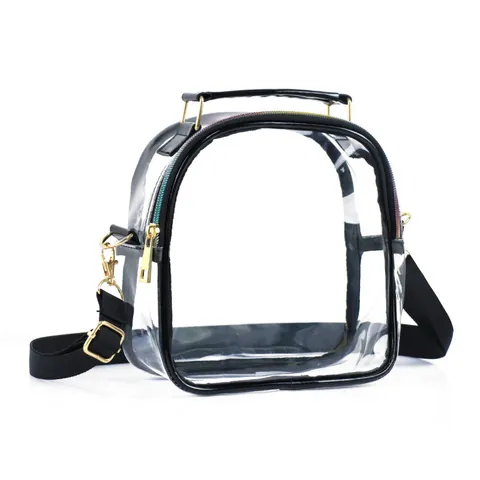 Transparante PVC Schoudertas Voor Dames Stadion Goedgekeurd Doorzichtige Crossbody Tas Met Voorvak En Verstelbare Riem