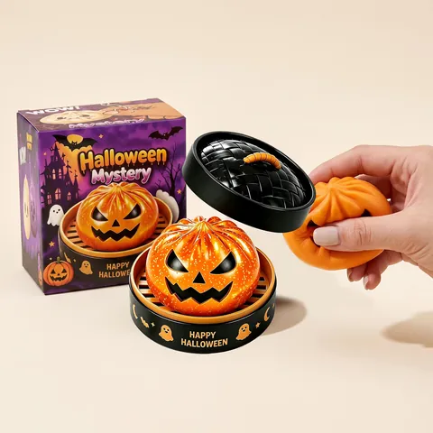 Juguete Blando de Calabaza de Halloween Squishy de TPR de Rebote Lento Juguete Antiestrés Con Base de Vaporera de Fantasma