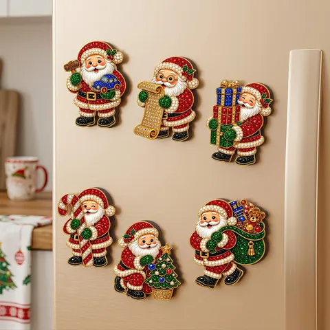 DIY Calamite da Frigo Pittura a Diamante Babbo Natale Acrilico Strass Adesivi Magnetici per Frigorifero Decorazioni Natalizie Casa