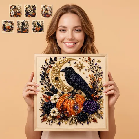 Halloween DIY 3D Pittura a Diamante Kit Arte delle Perle Decorazione Parete Zucca Corvo Teschio Strega Mucca Fantasma Fai da Te