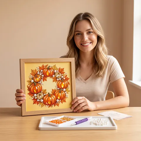 Halloween DIY Pearl Diamond Art Painting Kit Pumpkin Maple Leaf Sunflower Wreath Wall Decor Autumn Harvest Home Craft Set