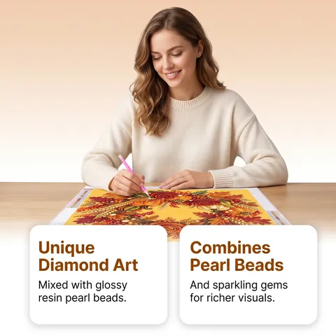 Halloween DIY Pearl Diamond Art Painting Kit Pumpkin Maple Leaf Sunflower Wreath Wall Decor Autumn Harvest Home Craft Set