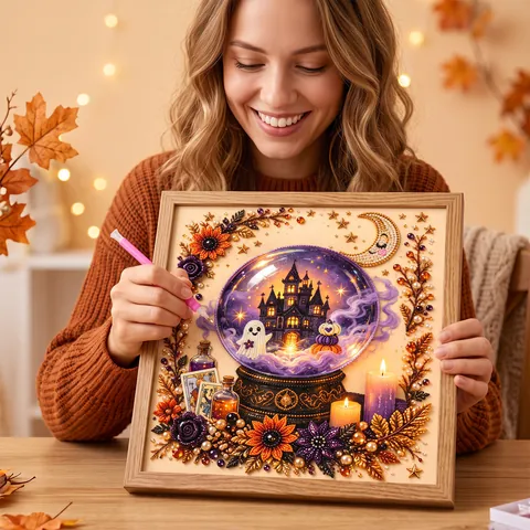 Halloween Pearl Art Ghost DIY Kit Magic Haunted Castle Pumpkin Design Acrylic Wooden Frame Home Festival Decor Drawing