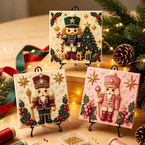Christmas DIY 3D Pearl Painting Art Kit Nutcracker Soldier Mosaic Decor With Wood Frame Acrylic Plate Rhinestone Art