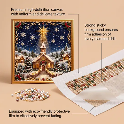 DIY Christmas Pearl Painting Art Set Wood Frame Acrylic Beads Santa Snowman Church Forest Animal Festive Home Wall Decor