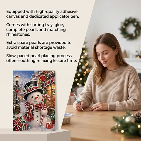 Christmas Pearl Diamond Painting Art Set DIY Santa Claus Train Snowman Church 5D Rhinestone Mosaic With Wood Frame Wall Decor