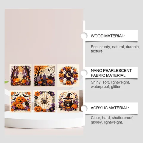 DIY 3D Artificial Pearl Art Kit Wood Frame Halloween Ghost Pumpkin Theme Nano Pearlescent Fabric Mosaic Painting Ornament