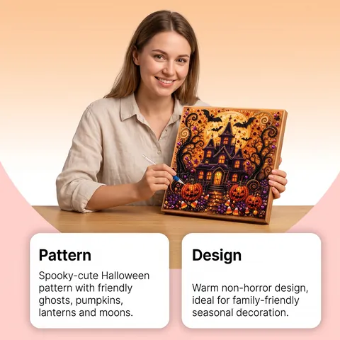 DIY Halloween 3D Pearl Art Kit Vintage Diamond Painting For Home Decor Acrylic Artificial Pearl Handmade Mural Artwork