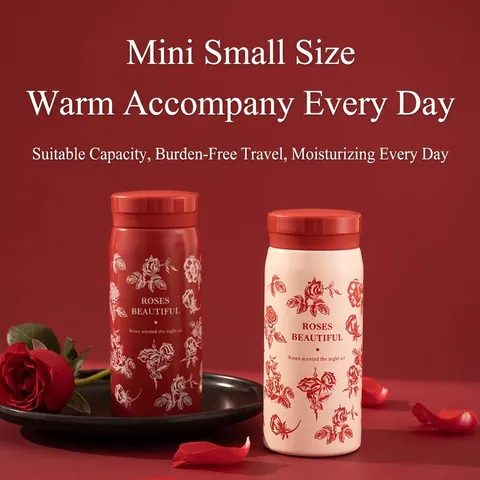 Mini 316 Edelstahl Taschen Thermoskanne Mit Elegantem Rosenmuster Tragbarer Isolierter Wasserbecher Für Studenten Reise Geschenk