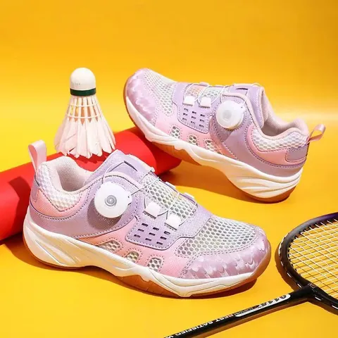 Professional Kids Badminton Shoes Breathable Single Mesh Sports Sneakers Non-Slip Rotary Buckle Training Shoes For Boys Girls