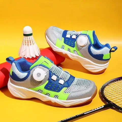 Professional Kids Badminton Shoes Breathable Single Mesh Sports Sneakers Non-Slip Rotary Buckle Training Shoes For Boys Girls