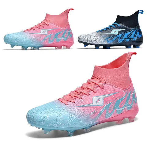 Professional Soccer Shoes For Teenagers High-top Sock Football Cleats Breathable Synthetic Leather Training Sports Sneakers AG FG Cleats For Grass