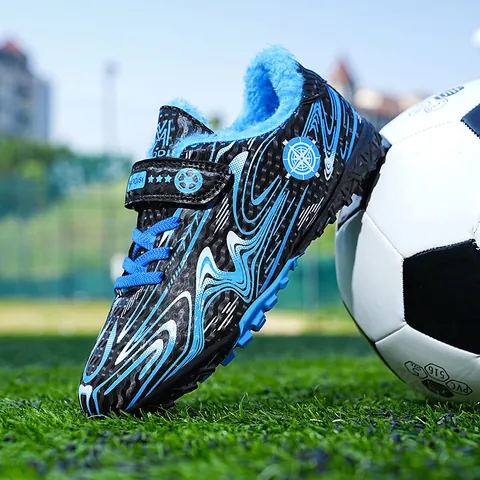 Kids Youth Soccer Shoes Fleece Lined Warm Turf Cleats Outdoor Training Sneakers With Hook and Loop For Boys Girls