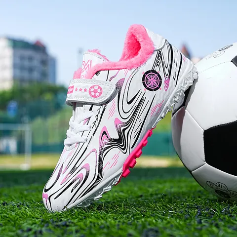 Kids Youth Soccer Shoes Fleece Lined Warm Turf Cleats Outdoor Training Sneakers With Hook and Loop For Boys Girls