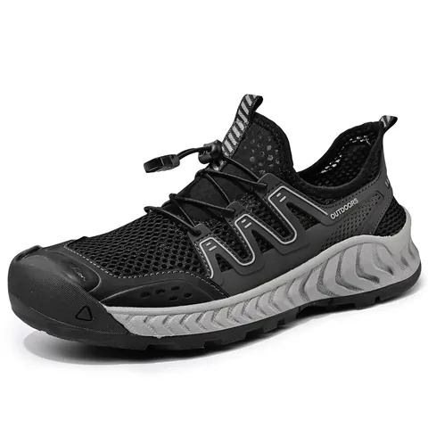 Heren Ademende Mesh Sneakers Outdoor Wandel- en Wandelschoenen Slip-on Elastisch Trekkoord Antislip Zachte Zool Vrijetijdsschoenen