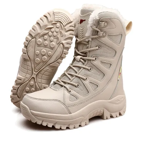Men Women Outdoor Tactical Hiking Boots Thickened Fleece Winter Snow Boots Waterproof Non-slip Combat Desert Boots
