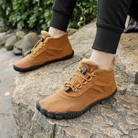 Men's High Top Hiking Boots Winter Warm Fleece Lined Snow Boots Waterproof Non-Slip Rubber Sole Outdoor Trekking Shoes