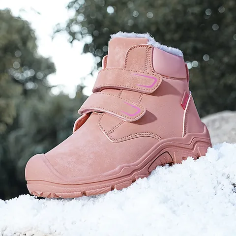 Kids Winter Snow Boots Warm Fleece Lined Thickened High-top Anti-slip Double Velcro Casual Boots For Boys Girls