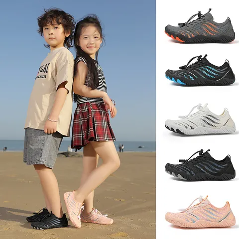 Kids Aqua Shoes Quick Dry Water Shoes Breathable Mesh Beach Swimming Shoes Anti-Slip Rubber Sole Elastic Laces For Boys Girls