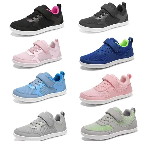 Kids Wide Toe Outdoor Sneakers Breathable Flyknit Casual Shoes For Boys Girls Low Top Running Hiking Shoes