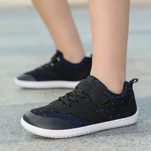 Kids Wide Toe Box Barefoot Sneakers Breathable Mesh Non-Slip Sport Shoes For Boys Girls Toddler Outdoor Casual Walking Shoes