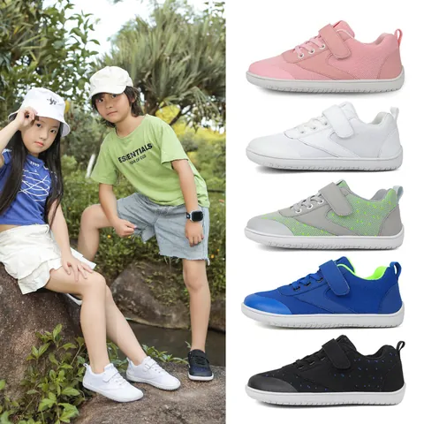 Kids Wide Toe Box Barefoot Sneakers Breathable Mesh Non-Slip Sport Shoes For Boys Girls Toddler Outdoor Casual Walking Shoes