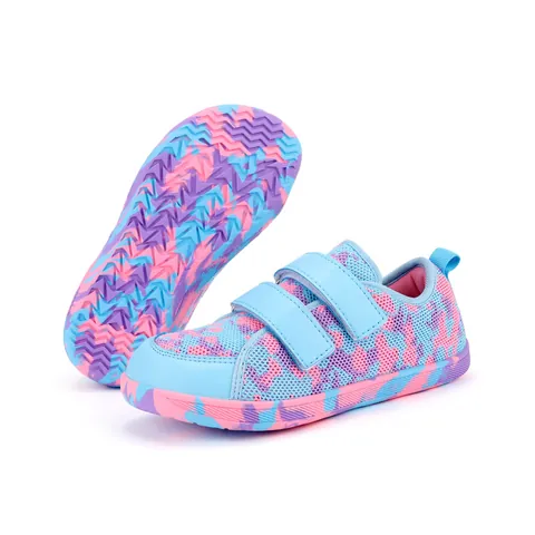 Kids Casual Sports Sneakers Wide Toe Box Breathable Mesh Walking Shoes With Double Hook And Loop Straps Non-Slip Dance Shoes