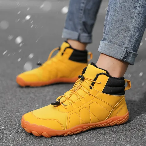 Barefoot Winter Snow Boots For Men Women Warm Fleece Lined Outdoor Shoes Water Resistant Anti-Slip Thick Sole Cotton Boots