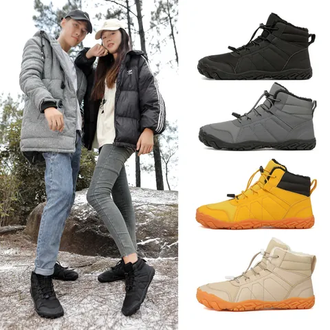 Barefoot Winter Snow Boots For Men Women Warm Fleece Lined Outdoor Shoes Water Resistant Anti-Slip Thick Sole Cotton Boots
