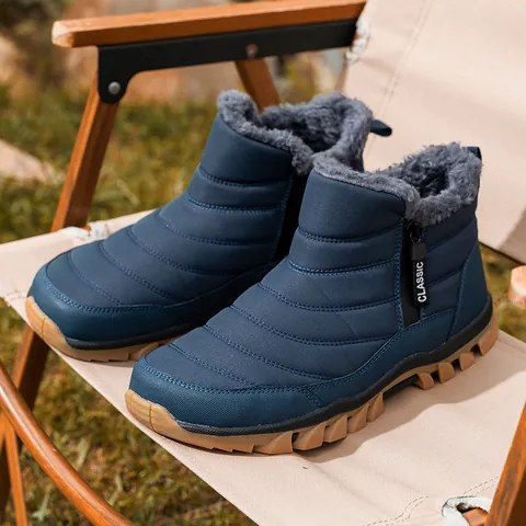 Men Women Winter Snow Boots Fleece Lined Warm Outdoor Hiking Shoes Waterproof Anti-Slip Side Zipper High Top Walking Boots