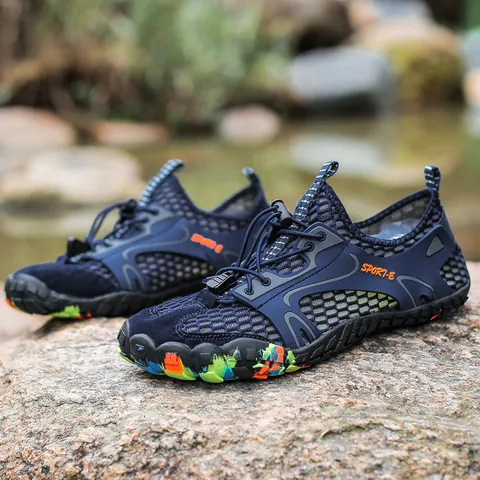 Quick Dry Water Shoes Men Women Breathable Mesh Wading Shoes Non-Slip Rubber Sole Five Finger Amphibious Outdoor Hiking Shoes