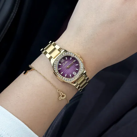 Scottie 9895 Orologio al Quarzo Donna Lusso Impermeabile Quadrante Texture Tonda Lunetta con Strass Acciaio Inossidabile Orologio Moda